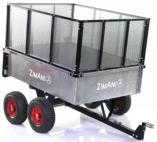 Прицеп ZimAni Stainless steel 500S 4WD для садовых тракторов (4-х колесный с бортами и механизмом опрокидывания)